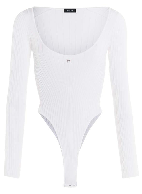 Mugler pleat-detailing poplin bodysuit - White
