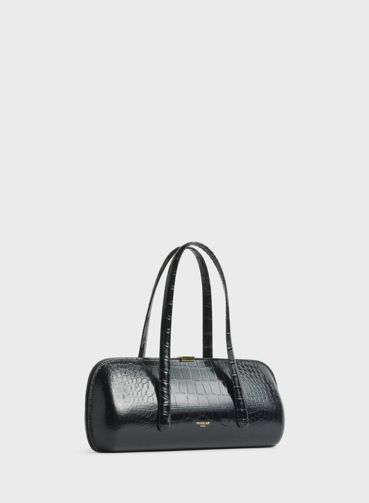black aurora bag croc embossed leather