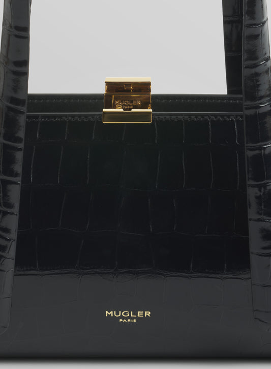 black aurora bag croc embossed leather