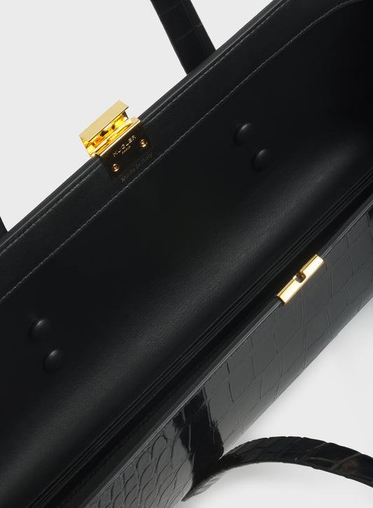 black aurora bag croc embossed leather
