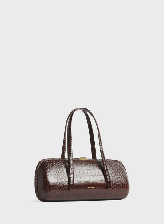 brown aurora bag croc embossed leather