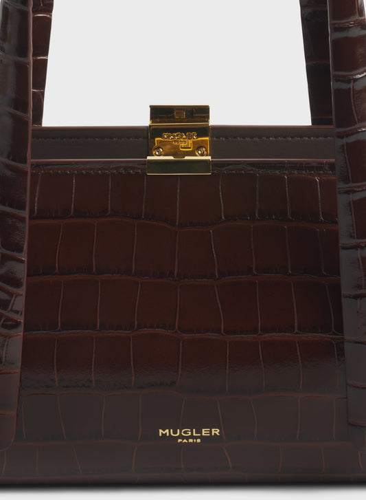 brown aurora bag croc embossed leather