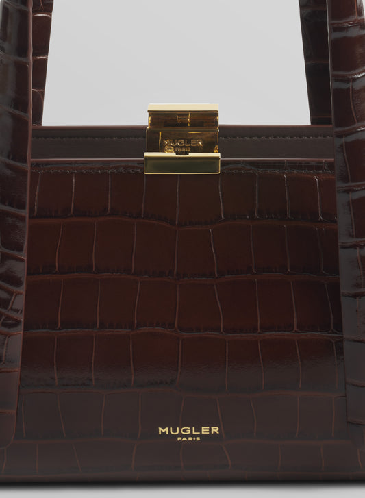 brown aurora bag croc embossed leather