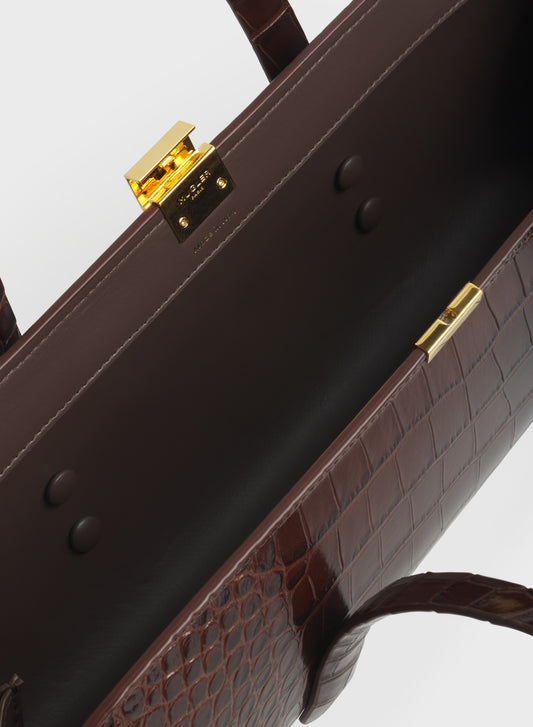brown aurora bag croc embossed leather