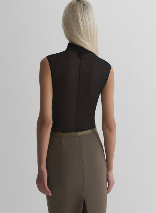 black sleeveless tuxedo bodysuit