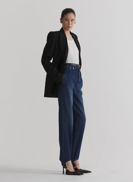 washed denim cigarette stirrup trousers