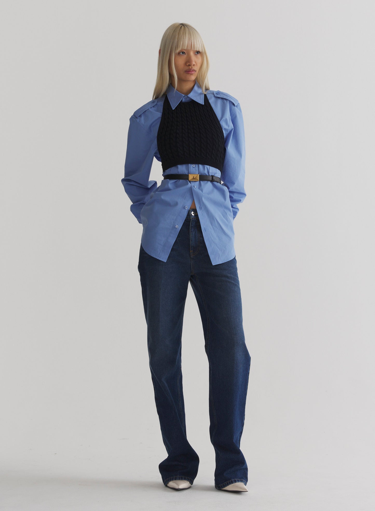 washed five pocket straight denim