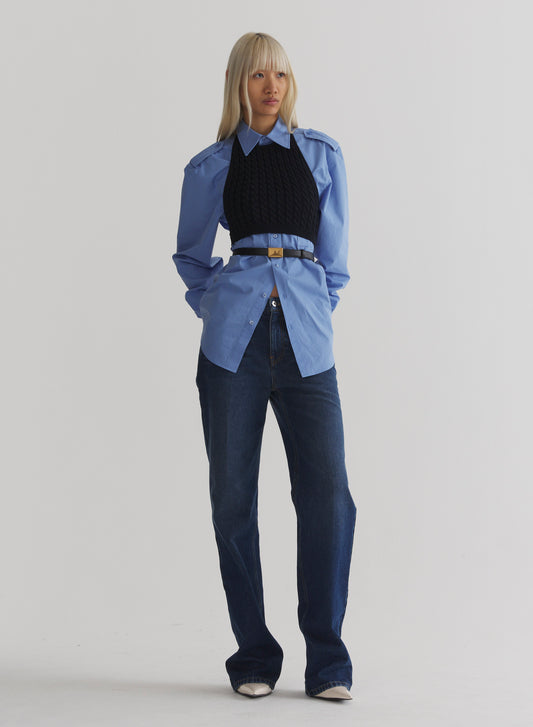 washed five pocket straight denim