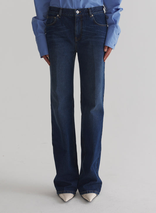 washed five pocket straight denim
