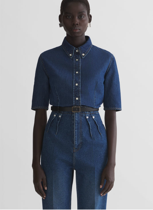 denim fitted short sleeve shirt