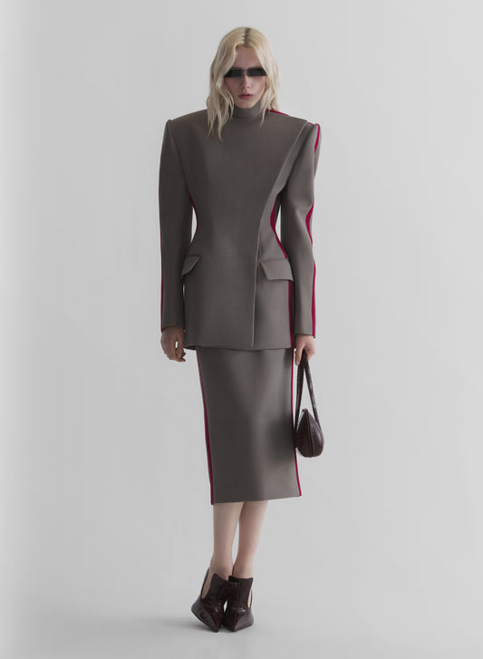 bi-color midi pencil skirt