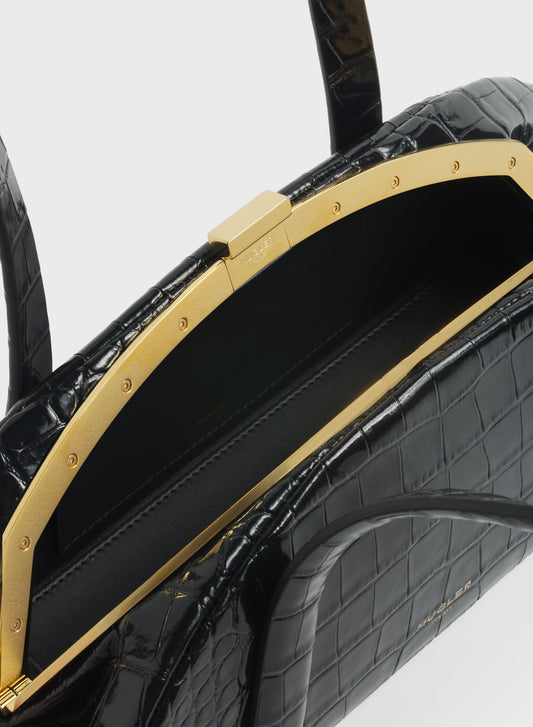 black lua bag croc embossed leather