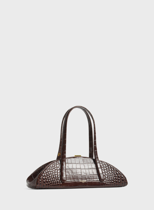 brown lua bag croc embossed leather