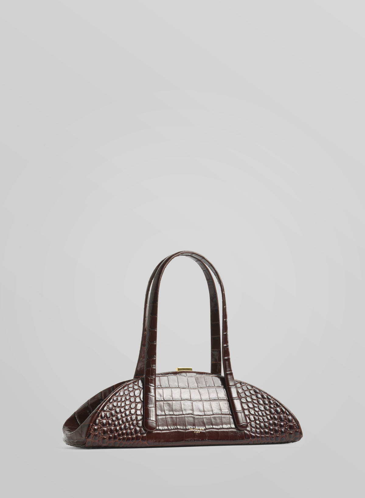 brown lua bag croc embossed leather