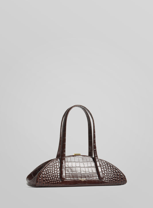 brown lua bag croc embossed leather