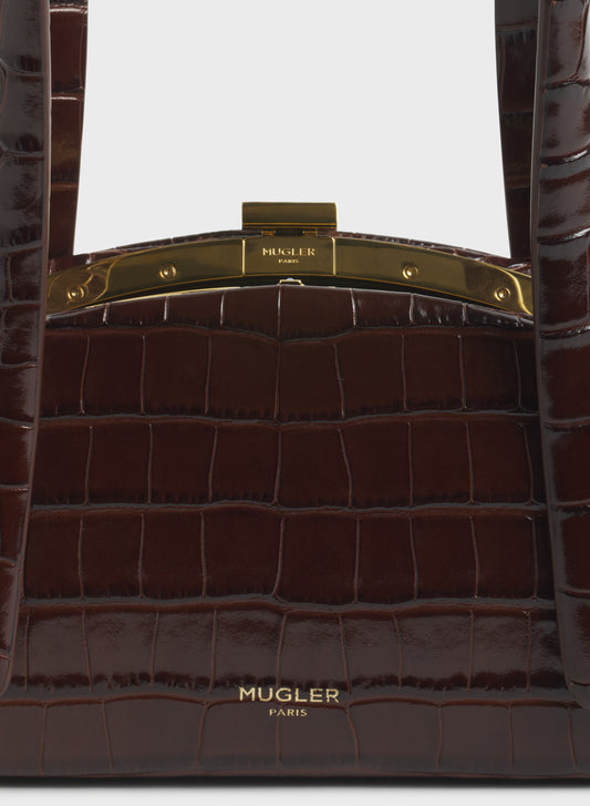 brown lua bag croc embossed leather