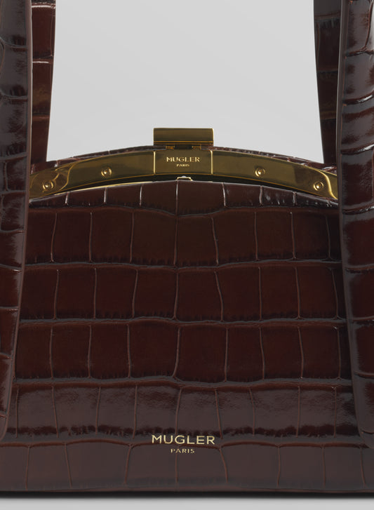 brown lua bag croc embossed leather
