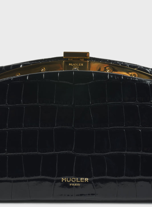black lua clutch croc embossed leather