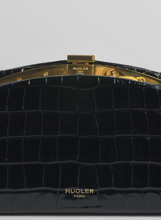 black lua clutch croc embossed leather