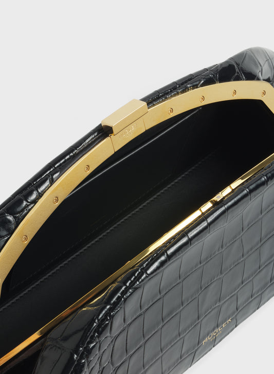 black lua clutch croc embossed leather
