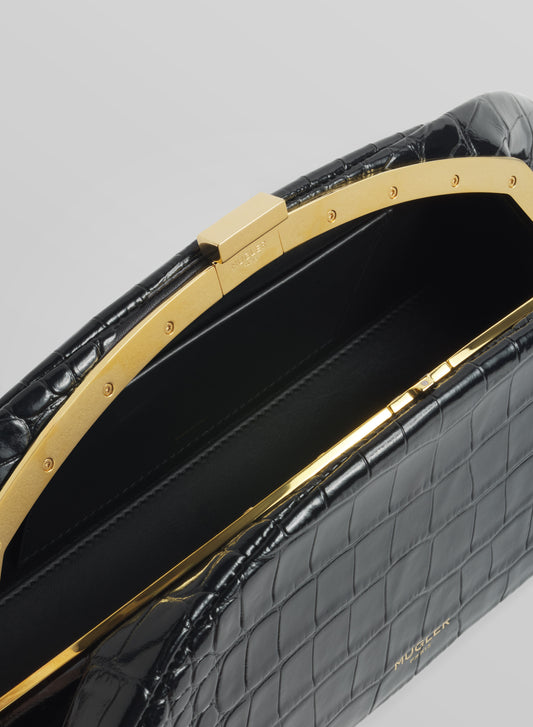 black lua clutch croc embossed leather