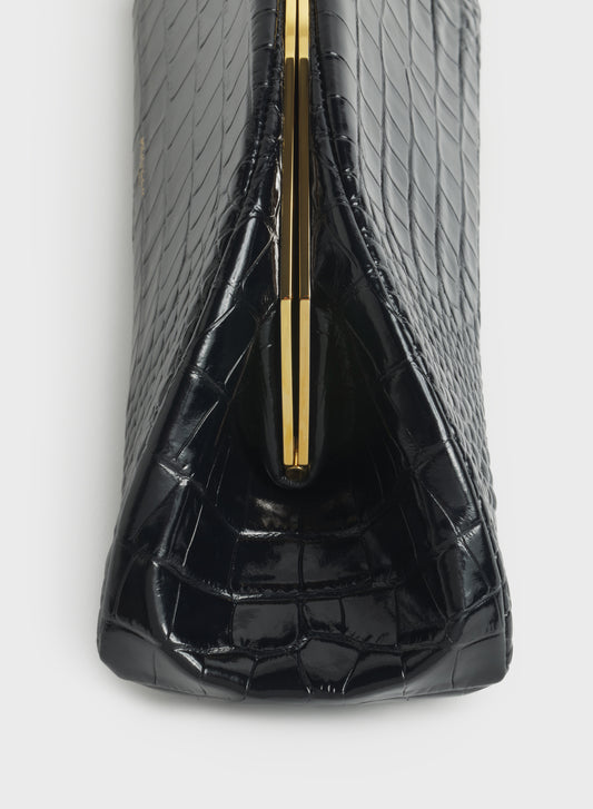 black lua clutch croc embossed leather