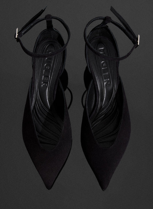 black leather strappy fang 55 mules