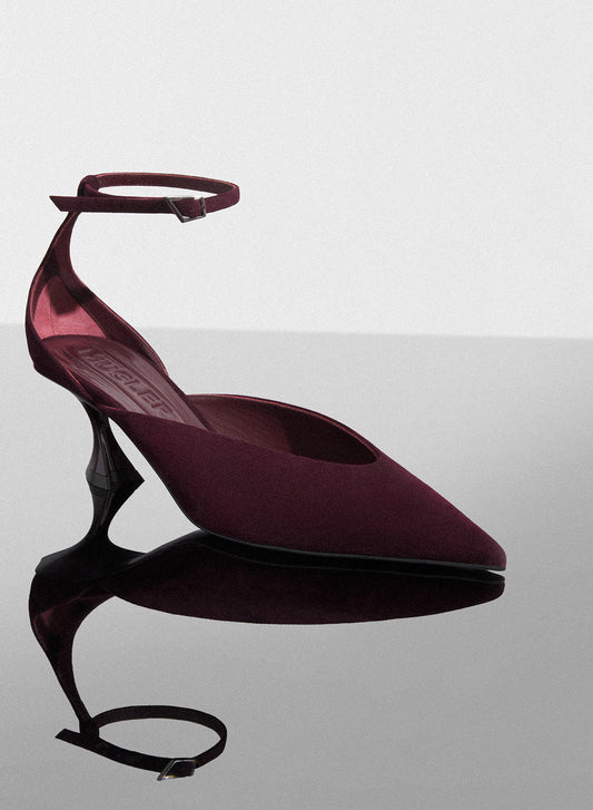 burgundy leather strappy fang 55 mules