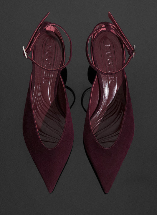 burgundy leather strappy fang 55 mules