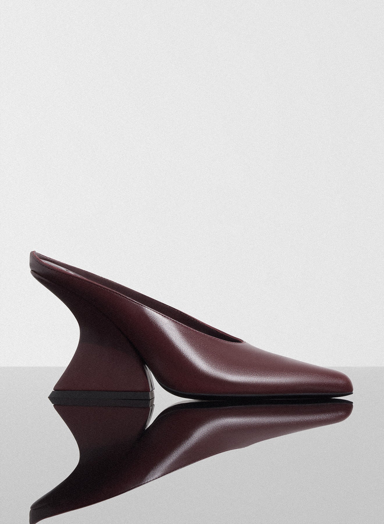 burgundy curved heel mules