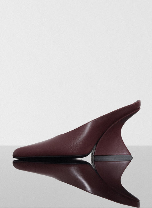 burgundy curved heel mules