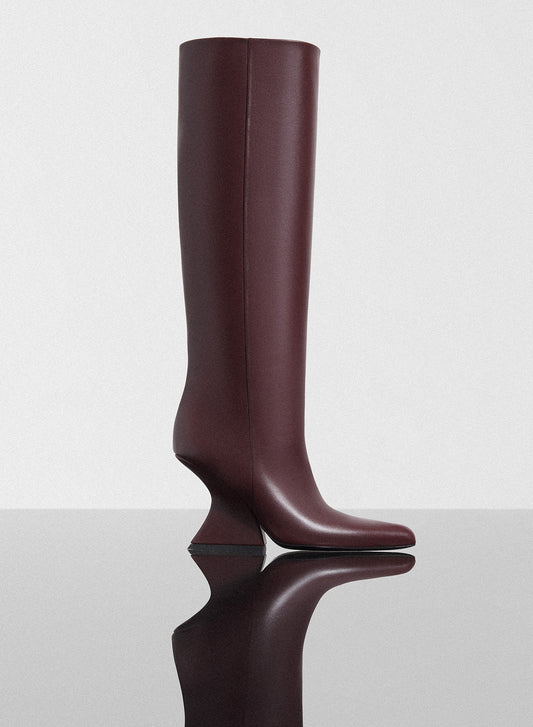 burgundy curved heel knee-high boots