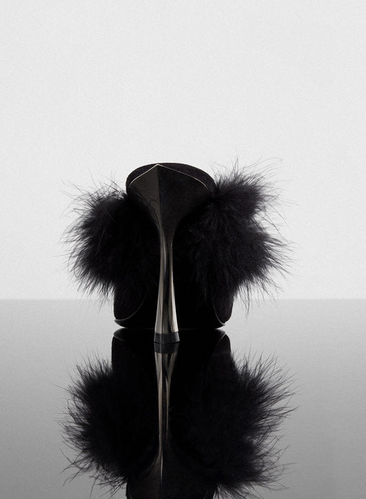 black marabou Fang 95 mules