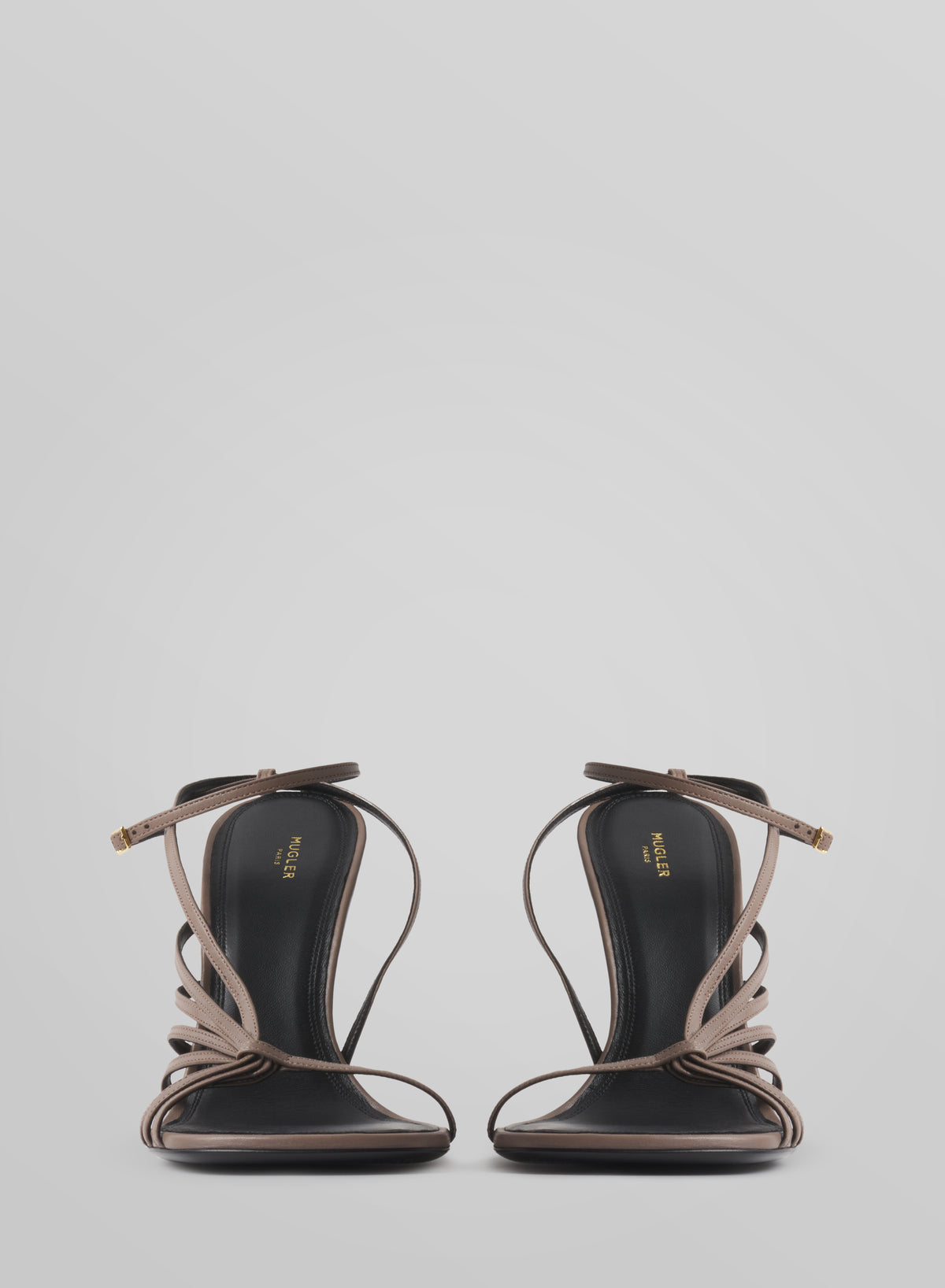Taupe knotted t-strap sandals 105