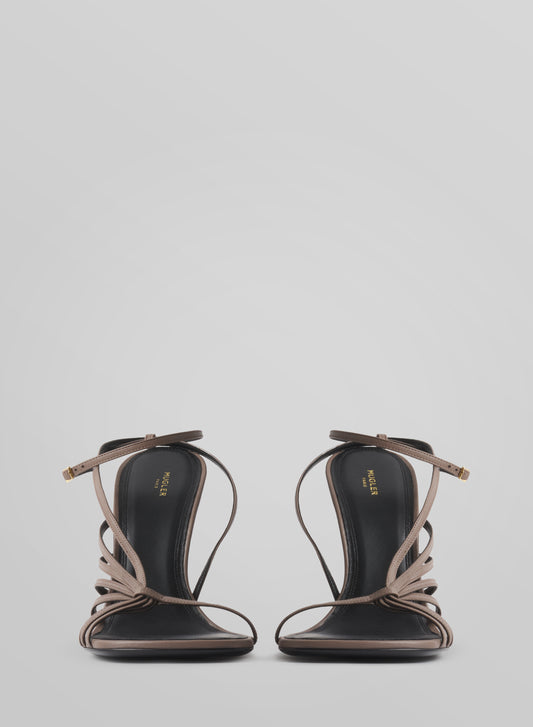 Taupe knotted t-strap sandals 105