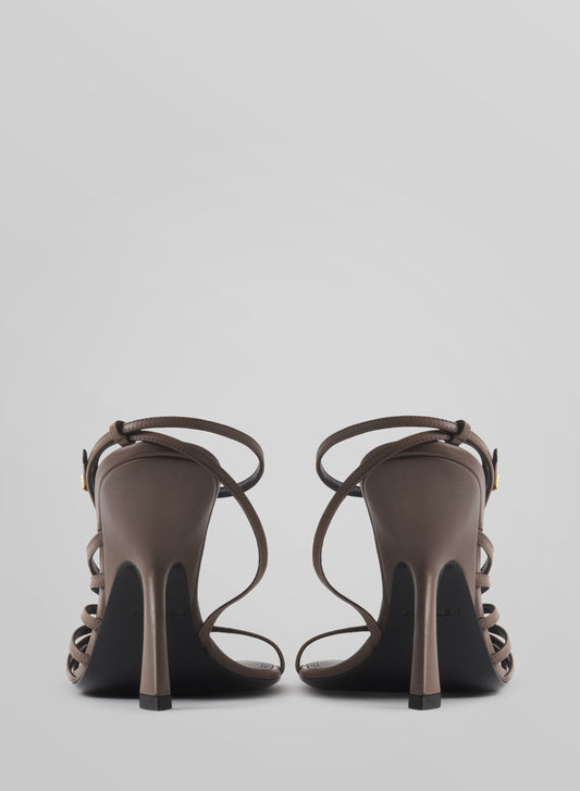 Taupe knotted t-strap sandals 105