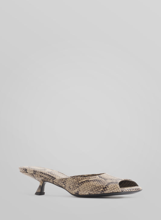 Faux python peep-toe mules 45