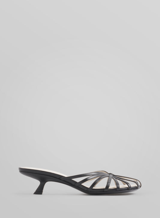 Black knotted strap mules 45