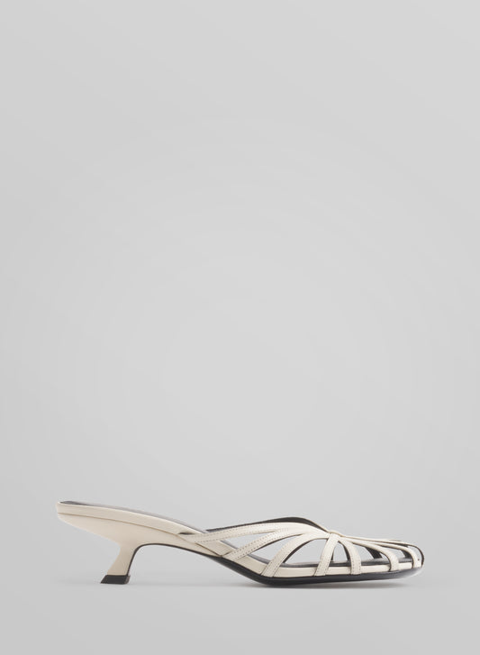 White knotted strap mules 45