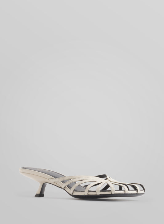 White knotted strap mules 45