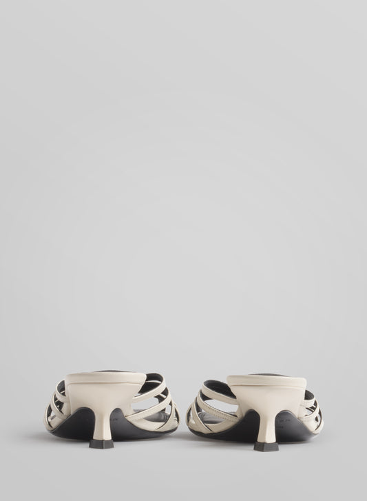 White knotted strap mules 45