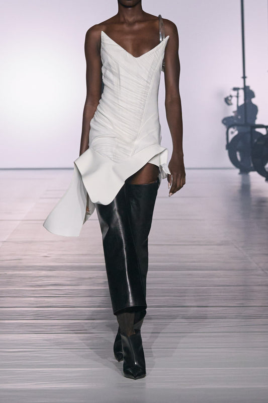 white asymmetric bustier dress