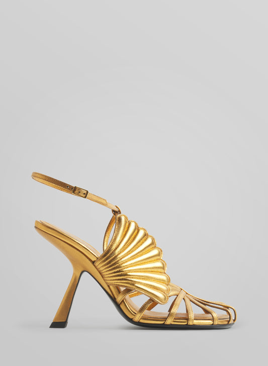 Gold shell t-strap sandals 105