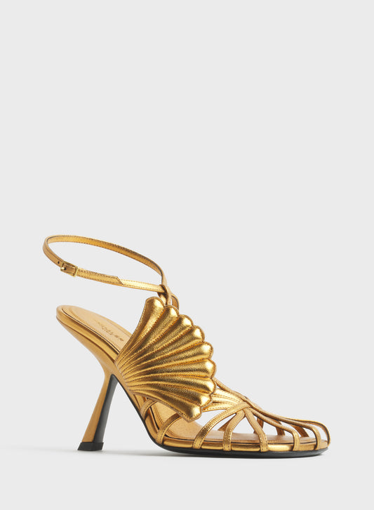 Gold shell t-strap sandals 105
