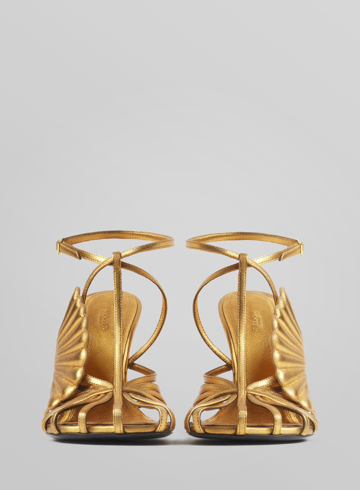 Gold shell t-strap sandals 105