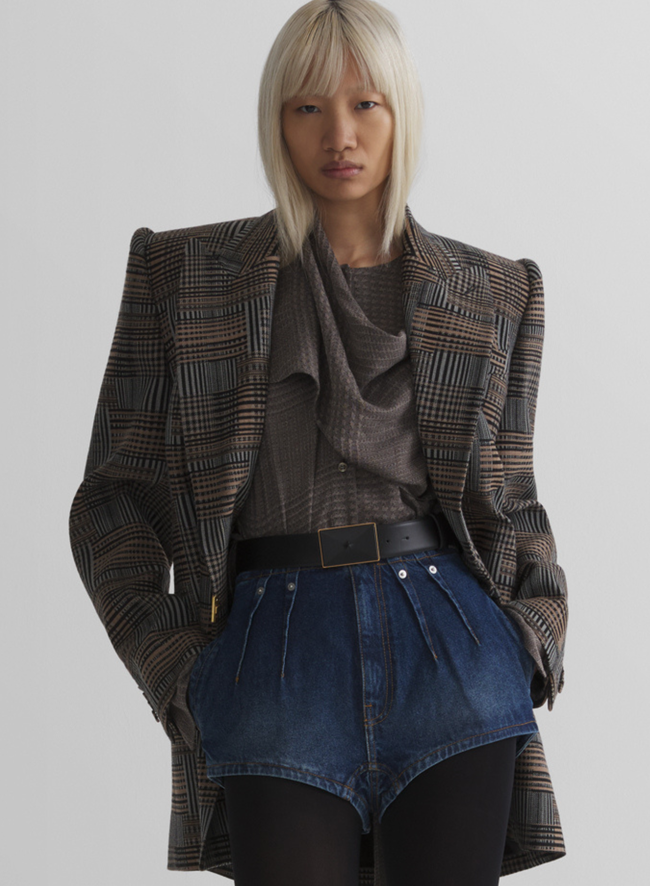 checked twisted double breasted jacket