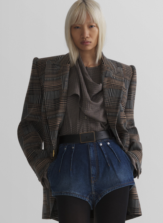 checked twisted double breasted jacket