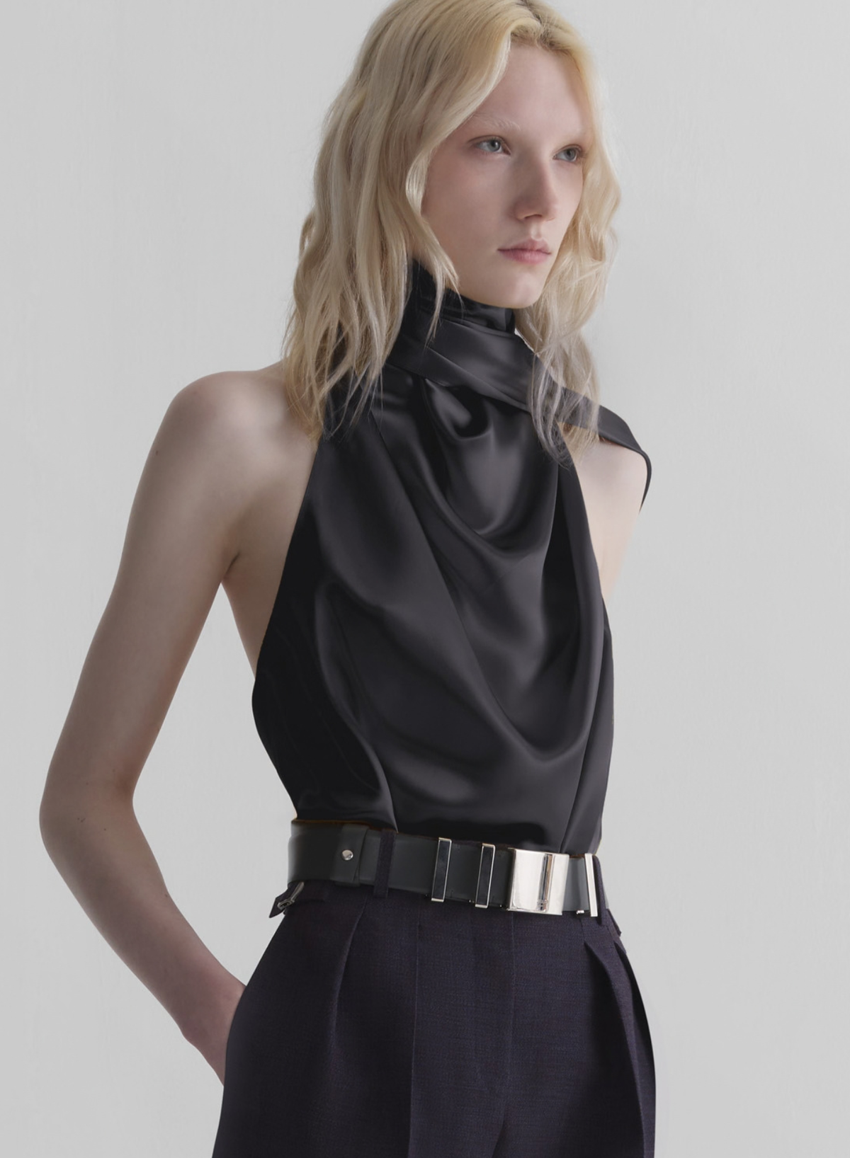 black backless scarf top