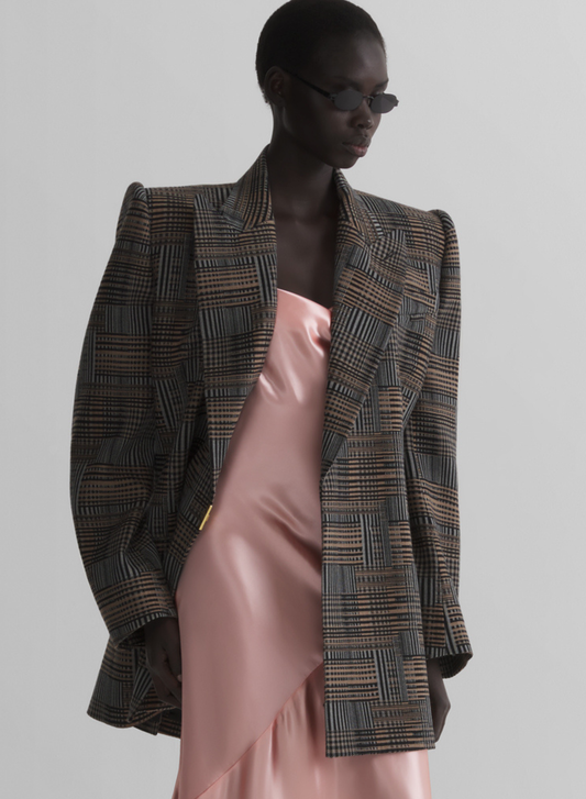 checked twisted double breasted jacket