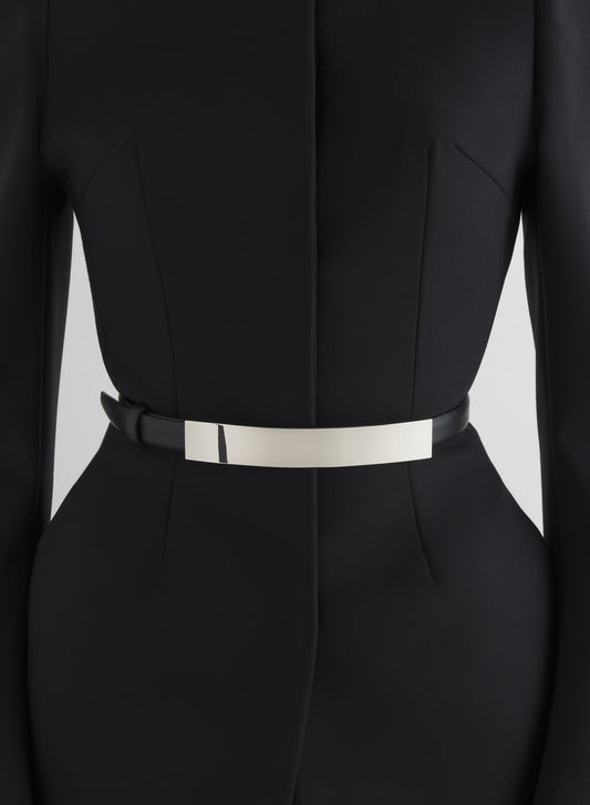 silver arched rectangle buckle belt